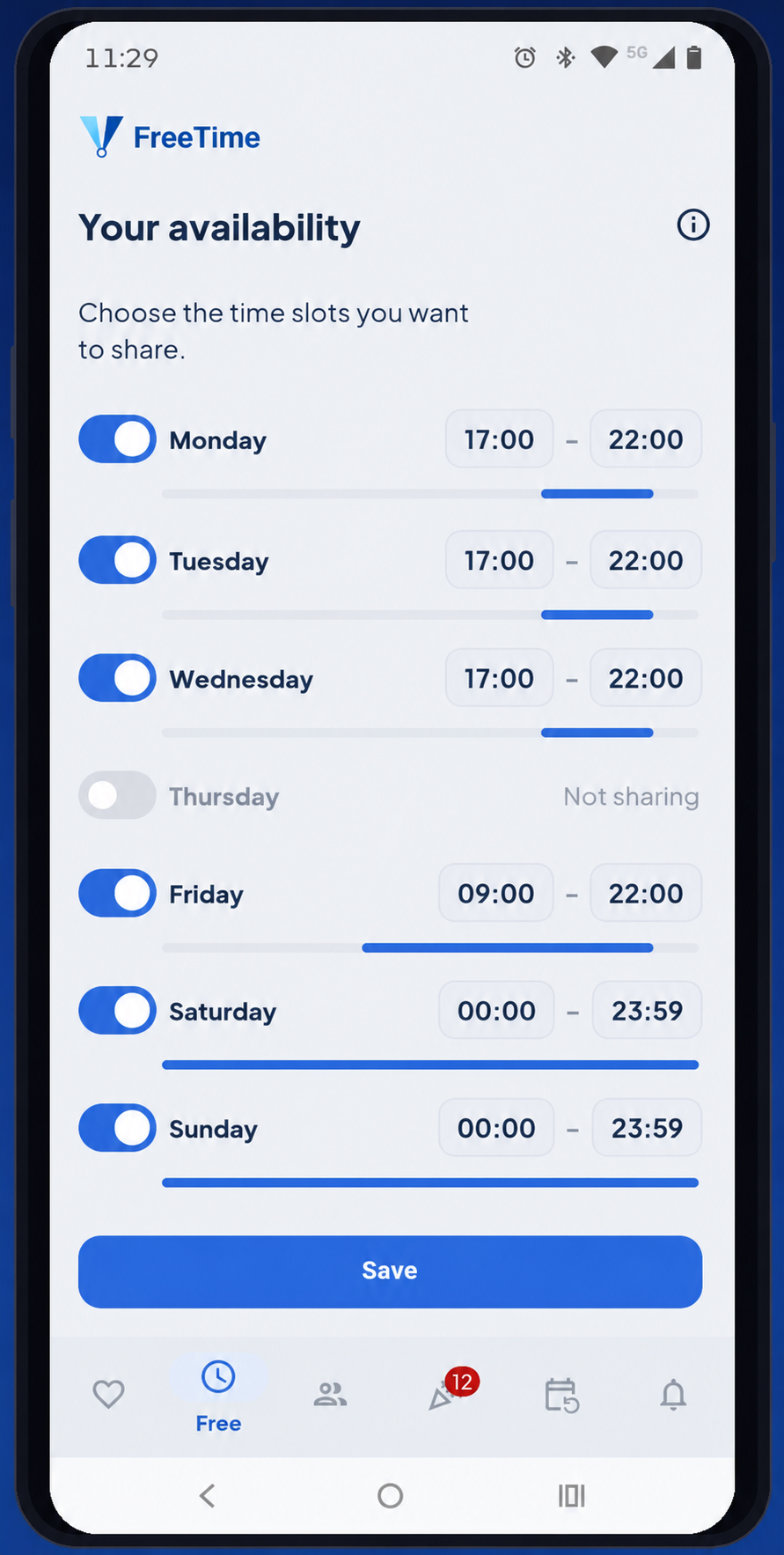 FreeTime Availability screen