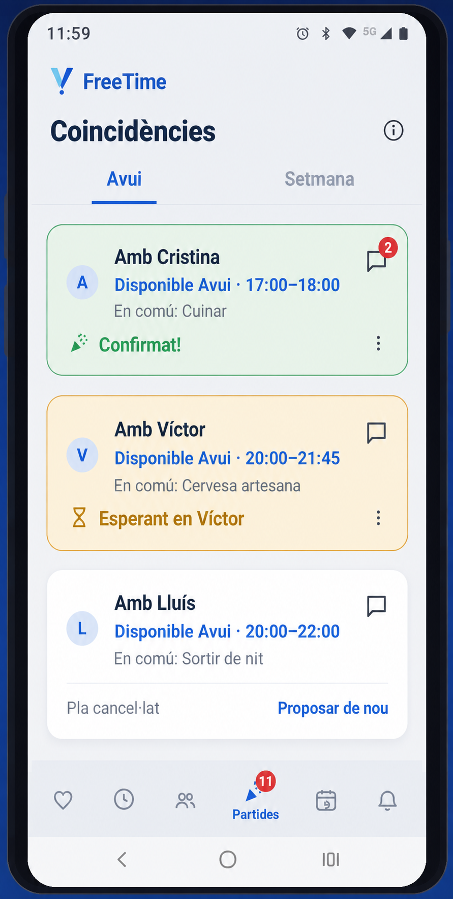 Pantalla Plans de FreeTime