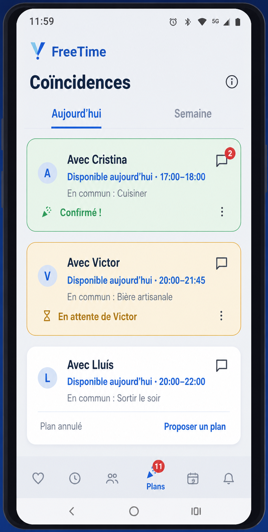 Écran Plans de FreeTime
