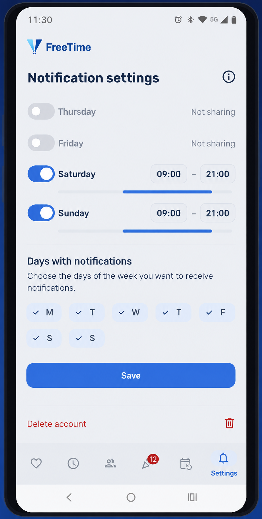 FreeTime Notification settings screen